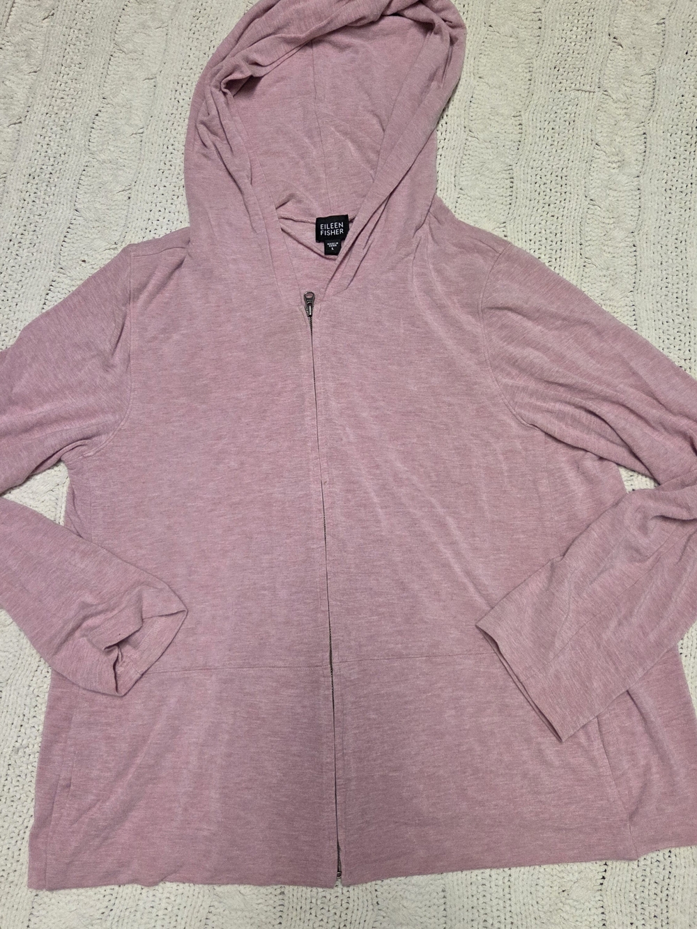 Eileen Fisher Heathered Mauve Hooded Zip Cardigan